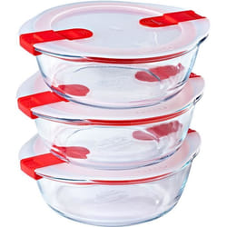 Lot de 3 lunch box - PYREX - Cook & Heat - Verre - Rond - Couvercle à valves vapeur spécial micro-onde - 11 L