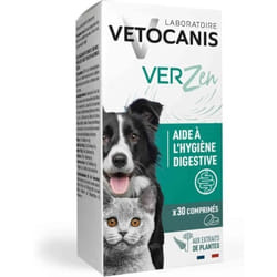 Comprimés contre les vers intestinaux - VETOCANIS - VerZen - Pour chien et chat - Boite de 30 comprimés
