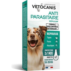 Les Tendances - Vetocanis 2 Pipettes Anti-puces Et Anti-tiques - Pour Chien 10-20 Kg - 2x 1 Mois De Protection