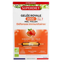 Superdiet Gelée Royale 3000 mg Miel Pollen Bio 20 Ampoules