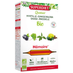 Superdiet Quatuor Myrtille, Rhodiole, Ginkgo Biloba, Sauge Bio 20 Ampoules