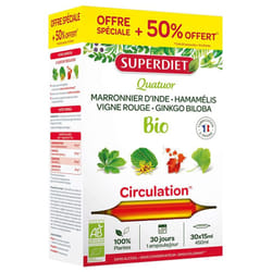 Superdiet Quatuor Vigne Rouge Circulation Bio 20 Ampoules + 10 Ampoules Offertes
