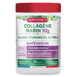 Superdiet Collagène Marin 10 g + Calcium, Vitamine D3, K2, Prêle 240 g