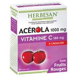 Herbesan Acérola 1000 mg Vitamine C 180 mg 30 Comprimés à Croquer - Arôme : Fruits Rouges