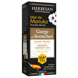 Herbesan Miel de Manuka Solution Buvable Gorges et Bronches IAA 15+ 100 ml