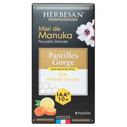 Herbesan Miel de Manuka Pastilles Miel Citron IAA 10+ 8 Pastilles