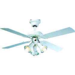 FARELEK - MALDIVES O 107 cm - Ventilateur de plafond reversible, 4 pales laquees blanc + eclairage 3 spots 60 watts E14 - 112 ...
