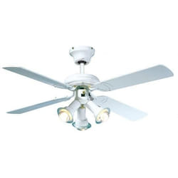 Ventilateur de plafond réversible FARELEK MALDIVES - Ø 107 cm 4 pales laquées blanc + éclairage 3 spots 60 W E14