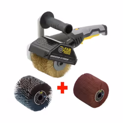 Le pack RENOVATEUR REX120C + brosse à bande abrasive + brosse en fibres synthétiques est idéal pour décaper, dégraisser, nett ...