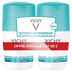 Vichy Déodorant Anti-Transpirant Anti-Traces Roll-On 48H Lot de 2 x 50 ml