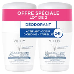 Vichy Déodorant 24H Toucher Sec Peau Sensible Roll-On Lot de 2 x 50 ml