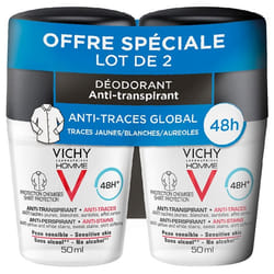 Vichy Homme Déodorant Anti-Transpirant 48H Anti-Traces Roll-On Lot de 2 x 50 ml