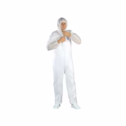 Combinaison à capuche en polypropylène 40 g/m² non tissé. Fermeture zip. Serrage élastique aux poignets et aux chevilles.Emba ...