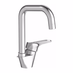 Mitigeur de lavabo chromé avec vidage Gamme Brive Bec haut orientable avec mousseur Fixation sur lavabo Raccordement F 3/8' ( ...