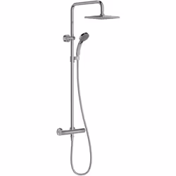 Columna de ducha con termostato integrado. Ducha de cabeza cuadrada 200x200 mm y brazo orientable. Inversor discreto por part ...