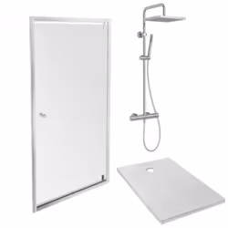 Receveur douche Ipso 80 x 80 + paroi porte pivotante niche + colonne douche Brigitte