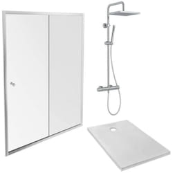 Jacob Delafon - Receveur douche Ipso 140 x 80 cm + paroi coulissante niche + colonne douche Brigitte