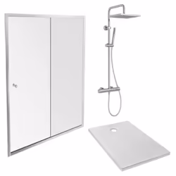 Receveur douche Ipso 140 x 90 cm + paroi coulissante niche + colonne douche Brigitte