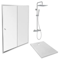 Receveur douche Ipso 140 x 90 cm + paroi coulissante niche + colonne douche Brigitte