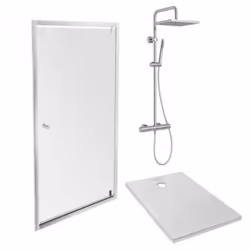 Receveur douche Ipso 90 x 90 + paroi porte pivotante angle + colonne douche Brigitte
