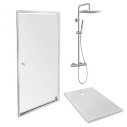 Receveur douche Ipso 90 x 90 + paroi porte pivotante angle + colonne douche Brigitte