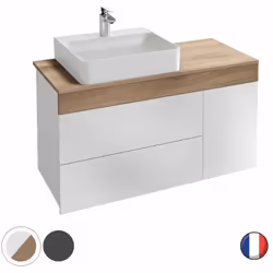 Description générale Meuble de salle de bains Sully de 83 cm, doté de 2 tiroirs et 1 porte, avec une vasque à poser en cérami ...