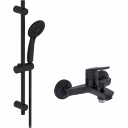 Points forts de l'ensemble de douche noir Jacob Delafon Solution idéale en rénovation : L'entraxe de fixation de la barre est ...