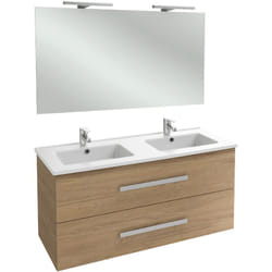 Jacob Delafon - Meuble double vasque 120 cm Ola Up chêne colorado avec miroir et spot