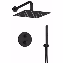 Ce lot comprend Douche de tête noir mat XXL Façade thermostatique et poignée de réglage noir mat Bras de raccordement Pomme d ...