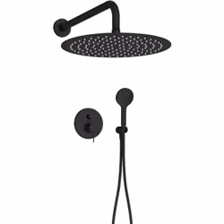 Votre lot comprend : Douche de tête noir mat XXL. Façade thermostatique et poignée de réglage noir mat. Bras de raccordement. ...