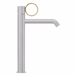 Mitigeur lavabo haut Vivienne chromé brossé avec bague laiton brossée