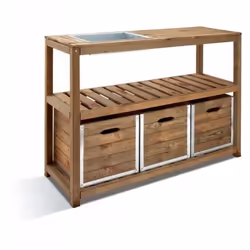Table de jardinage - JARDIPOLYS - CHOKO - Dimensions L 129 x P 45 x H 90 cm - Couleur Marron - Bac en Zinc