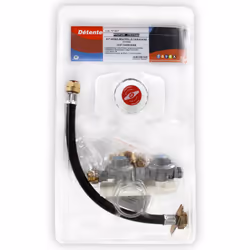 Présentation Détente PROPANE KIT mono-bouteille pour caravane. - Contenu du coffret : 1 prédétendeur avec limiteur de pressio ...