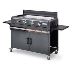 Favex - brasero - Plancha Lola à gaz sur chariot équipé Gun Metal - 4 brûleurs à gaz - jusqu'à 14 convives - Surface de cuisson 88 x 35,5 cm - 9,6 kW