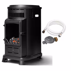 Chauffage dappoint à gaz Belfort - FAVEX - Effet cheminée - Soufflerie auto - Tuyau détendeur - 6 positions - 40m²
