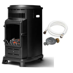 Chauffage dappoint à gaz Belfort - FAVEX - Effet cheminée - Soufflerie auto - Tuyau détendeur - 6 positions - 40m²