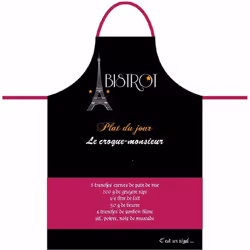 Tablier adulte à nouer - recette du croque-monsieur bistrot Taille adulte 100% coton Dim : 100 x 70 cm