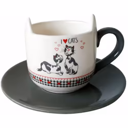 Set cappuccino Couple de chats Une tasse et une soucoupe en Céramique Dimensions tasse : H. 7 - D. 8 cm Diamètre soucoupe : 1 ...