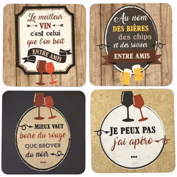 Boite de 4 sous verres Bois et liège Dim : 10 x 10 cm