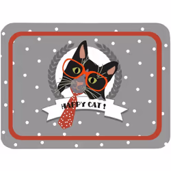 Petit plateau métallique Happy Cat mâle 25 x 36 cm Métal gris et rouge Dim : 25 x 36 cm