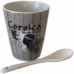 Coffret Expresso Île de Beauté 4 tasses et 4 cuillères En céramique Dim d'un gobelet : Hauteur 7 - Diamètre 5.7 cm