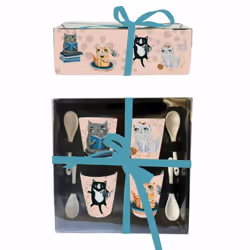 Coffret Expresso Allen 4 tasses et 4 cuillères En céramique Dim d'un gobelet : Hauteur 7 - Diamètre 5.7 cm