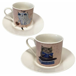 Coffret 2 tasses et 2 sous tasses Allen Desings - Crasy Cat