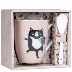 Mug avec cuillère Allen Desings - Crasy Cat Céramique Hauteur 10.5 cm - Largeur 8.5 cm