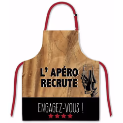 Tablier adulte à nouer Marron - Apéro Taille adulte 100% coton Hauteur 78 cm - Largeur 75 cm