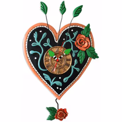 Horloge Coeur conçue par l'artiste Michelle Allen 1 balancier Rose En résine Hauteur 28 cm x Largeur 23 cm (hors balancier)