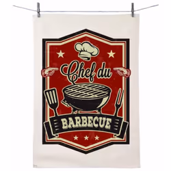 Torchon en coton décoré - Barbecue 100% coton Dim : 50 x 70 cm