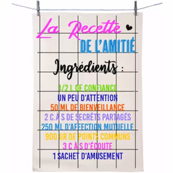 Torchon en coton décoré - Recette de l'amitié 100% coton Dim : 50 x 70 cm