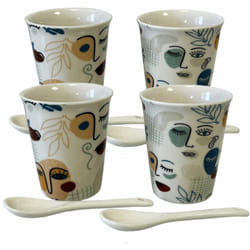Enesco - Coffret de 4 Gobelets Expresso en céramique Blanche arty