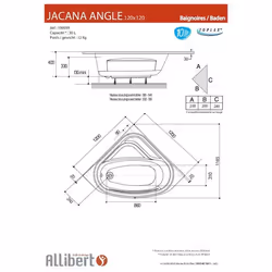 Allibert - Baignoire d'angle jacana angle - tablier acrylique inclus 120 x 120 cm